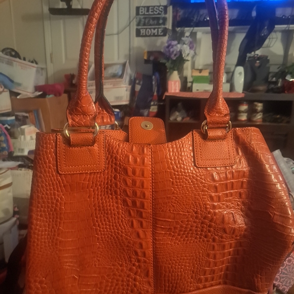 Franco Sarto Orange Crocodile-Embossed Shoulder Bag - Picture 3 of 4